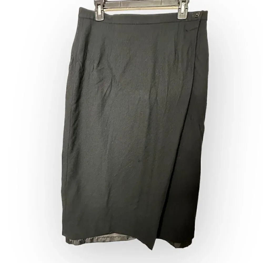 Jones New York petite 100% wool lined wrap skirt black 14p